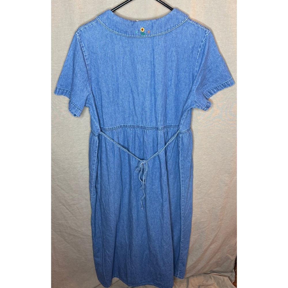 Bobbie Brooks Vintage Denim Maxi Dress Sunflower Embroidered GrandmaCore Medium - Picture 4 of 8